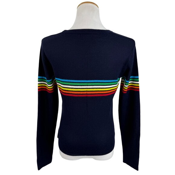 Vintage Y2K Esprit Rainbow Striped Blue Knit Sweater • Skater Grandpacore Preppy - Picture 9 of 14